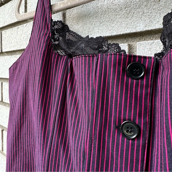 Current Mood x Dolls Kill Pinstripe Bustier Corset Top 2X Lace Trim Lace-Up Back - Picture 3 of 8